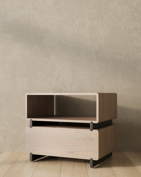 Join Nightstand in Light Oak | One Drawer With Open Shelf | Contrasting Detail | Handcrafted by Copeland in Vermont